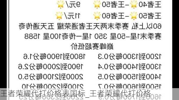 王者荣耀代打价格表国标_王者荣耀代打价格