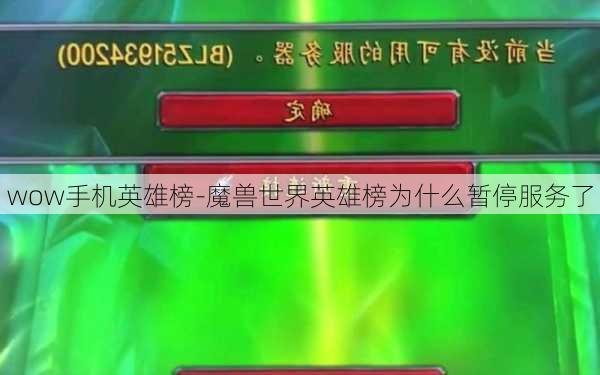 wow手机英雄榜-魔兽世界英雄榜为什么暂停服务了