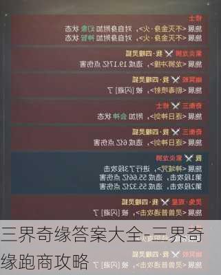 三界奇缘答案大全-三界奇缘跑商攻略